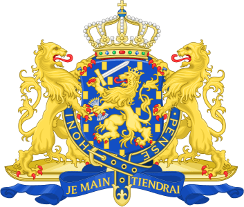 Hypothetisch wapen van de koningen der Nederlanden in de Orde van de Kousenband.