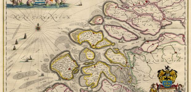 Landkaart over de geschiedenis van de namen Westerschelde en Oosterschelde