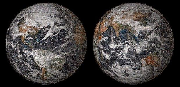 NASA's 'Global Selfie', een mozaïk van de aarde gemaakt met tienduizenden selfies.