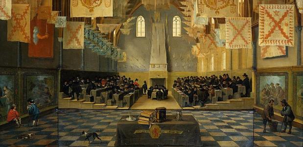De ridderzaal waarin de Staten-Generaal vergaderden, 1651. (Rijksmuseum)