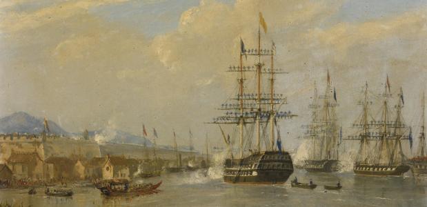 De HMS Cornwallis, waarop het Verdrag van Nanking in 1841 werd ondertekend.
