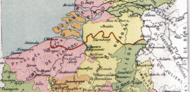 Kaart van de Habsburgse Nederlanden (Wikimedia Commons)