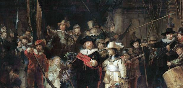 De Nachtwacht. Een schilderij van Rembrandt van Rijn. Bron: Wikimedia Commons.