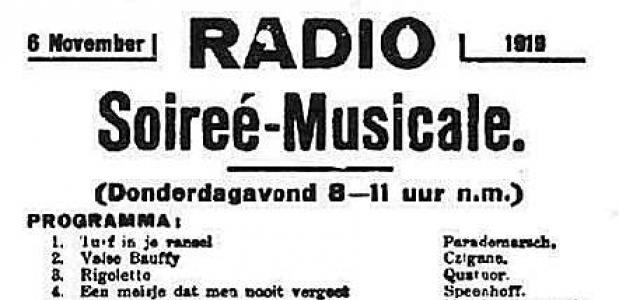 Advertentie voor eerste Nederlandse radiouitzending