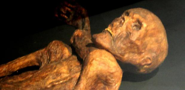 Het lichaam van Ötzi de ijsmummie is tegenwoordig te zien in het Archeologisch museum in Bolzano. 