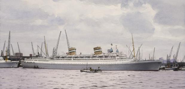 Het schip SS Nieuw Amsterdam in de haven van Rotterdam