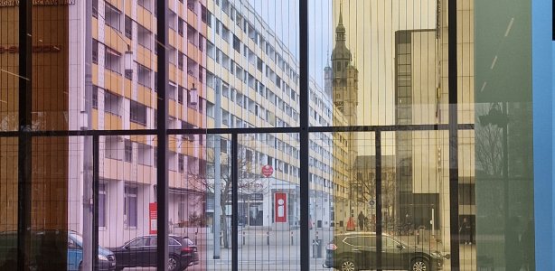 Uitzicht vanuit het Bauhausmuseum Uitzicht vanuit het Bauhausmuseum