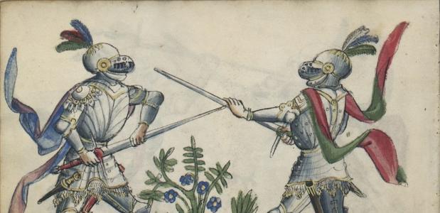 Middeleeuwse ridders in gevecht. Bron: Wikimedia Commons.