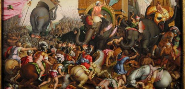 De Slag bij Zama. Een schilderij van Cornelis Cort, uit ca. 1567-1578. Bron: Kunstinstituut Chicago, via Wikimedia Commons.