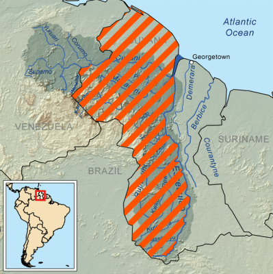 Het betwiste gebied van Essequibo CC BY-SA 3.0 , via Wikimedia Commons