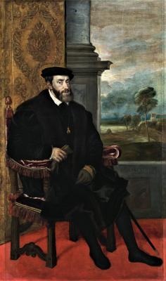 Portret van Karel V in 1548. Titian, Public domain, via Wikimedia Commons
