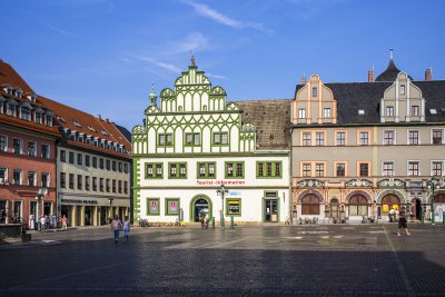 © GettyImages/ Het centrale plein van Weimar.