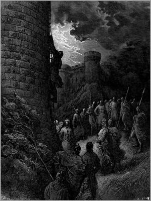Bohemund beklimt met troepen de muren van Antiochië