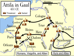 De tocht van Attila door Romeins-Gallië