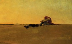 Een piraat achtergelaten op een onbewoond eiland. Howard Pyle, Public domain, via Wikimedia Commons Een gestrande piraat