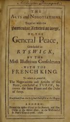 De onderhandelingen en afspraken in de Vrede van Rijswijk, 20 september 1697.