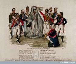 Spotprent over de gevangen Napoleon (via Wellcome Library Londen)