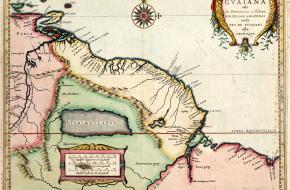 Oude kaart van de kolonie Essequibo, ver voor het conflict met Venezuela