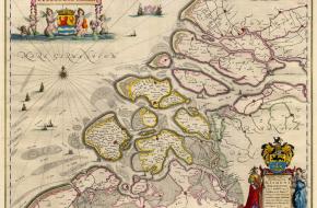 Landkaart over de geschiedenis van de namen Westerschelde en Oosterschelde