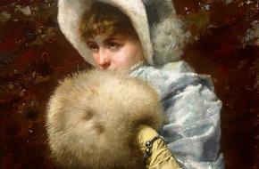 Een schilderij van een vrouw met een mof