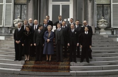 Het Kabinet-Van Agt op de trappen van Paleis Soestdijk