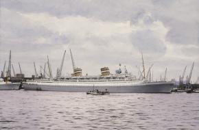 Het schip SS Nieuw Amsterdam in de haven van Rotterdam