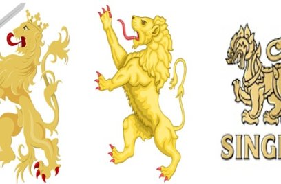 de Nederlandse leeuw, de Belgische leeuw en de Singha-leeuw