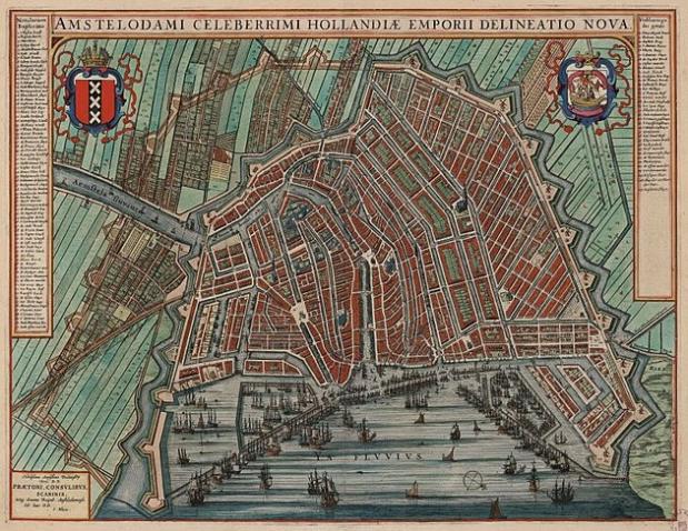 Amsterdam na de derde uitleg, rechts de Jordaan, 1649. (Wikimedia Commons)