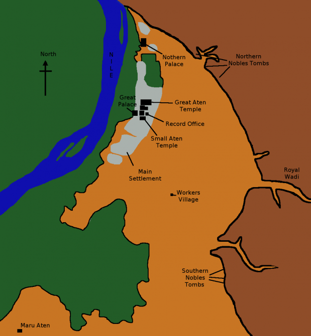 Kaart van Amarna en omgeving Achnaton