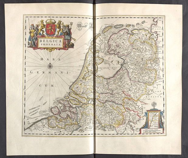 Kaart met een gedeelte van Nederland uit de Atlas Maior.