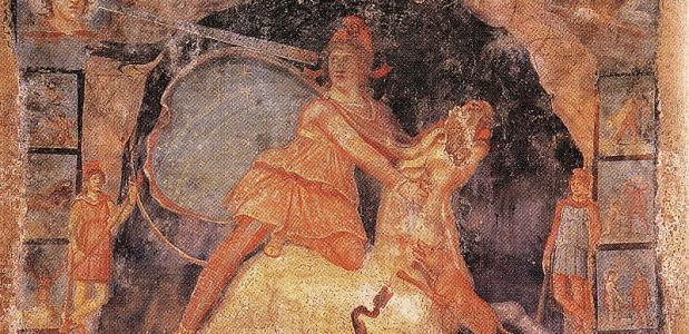 Kosmopolitische romeinse goden fresco mithras