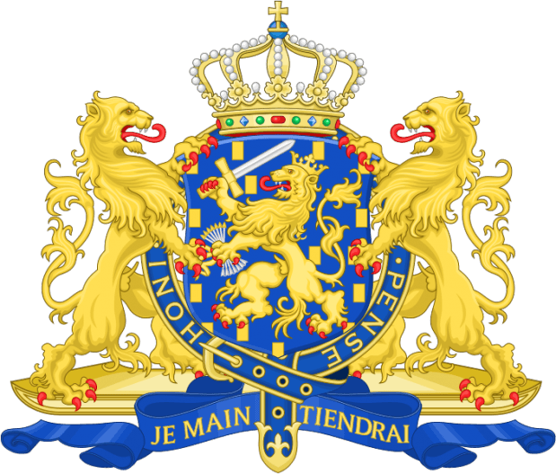 Hypothetisch wapen van de koningen der Nederlanden in de Orde van de Kousenband.