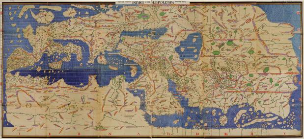  een 14e-eeuwse kaart toont het wereldbeeld uit die tijd