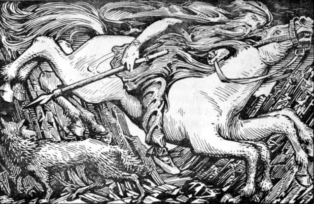 Het magische paard Sleipnir uit de Noorse mythologie.