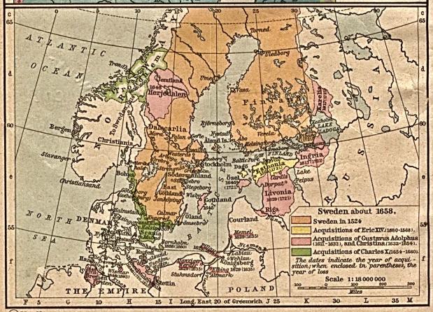 De omvang van Zweden in 1658