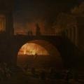 De brand van Rome. Een schilderij door Robert Hubert uit het Musée d'art moderne André Malraux [226], 1785. 